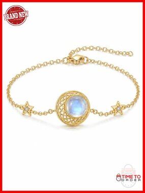 14K Gold Plated Moonstone Celtic Knot Charm Bracelet Adjustable 7-9